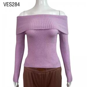 2023 Women's Sexy Solid Color Off Shoulder Sweater Long Sleeve Knitted Slim Fit Open Neckline Top