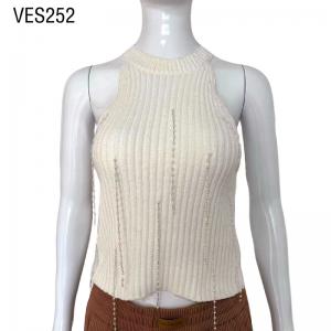 Spring Women's O-Neck Open Collar Tank Top Pearl String Decoration Sleeveless Pullover