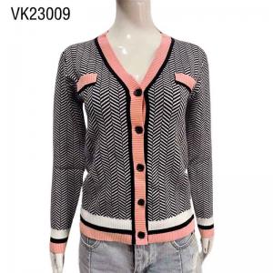 2023 High Quality Women's Cardigan Sweater Geometric Stripe Knitted Autumn and Winter Fit Top V-Neck Academic Style
