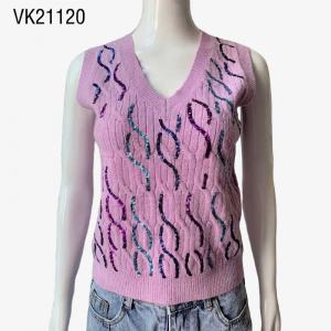 2023 Autumn/Winter Sleeveless V-neck Sweater with Striped Sequins Cute Fashion Pullover Women's comfortable vest