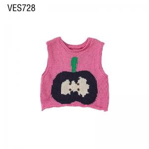 Customized Children's Tank Top Cute O-Neck Sleeveless Pullover Abstract Jacquard Knitted Children's Clothing Made in China