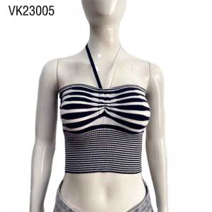 2023 New Women's Lace Up Sexy Vest Classic two tone striped slim fitting bra Beach casual open back loop top