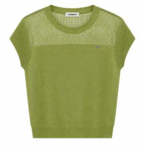 Women's Crew Neck Mixed Mesh Sleeveless Knit Vest Top