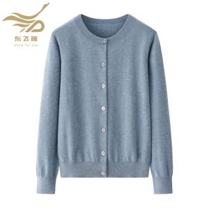 Women's Crew Neck Solid Cashmere Cardigan