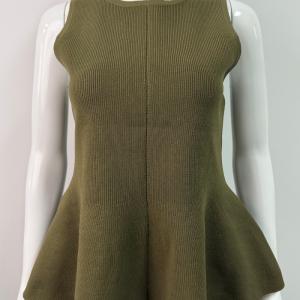 Women's Crew Neck Vertical Rib Flared Knit Sleeveless Vest
