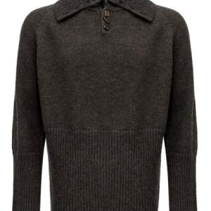 Women's Lapel Half Button Ribbed Hem Knit Polo Sweater