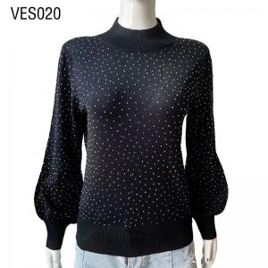 2023 New Spring and Autumn Women's Long Sleeve Knitwear Hot Drilling Black blouse Open Back turtle neck  Pullover