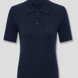 Women's Solid Vertical Rib Lapel 3-Button Short Sleeve Knit Polo Top