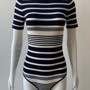 Women's Striped Ribbed Short Sleeve Knit Bodysuit