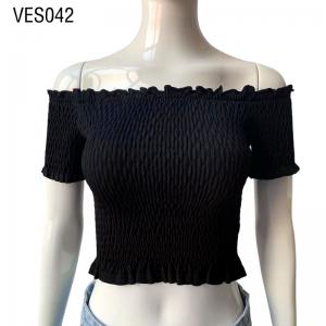 Women's knitted off shoulder cute slim black short top Young Girl Fashion Party Vest