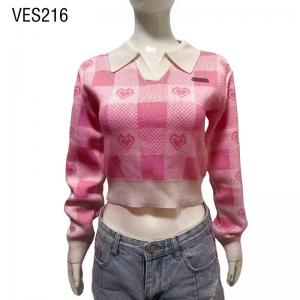 Y2K French Love grid print Sweater Short Knitted blouse  Retro Chic  V-neck pullover