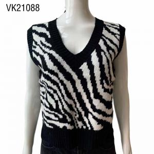 2023 Classic Retro Zebra Pattern V-Neck Sleeveless Tank Top Fashion Autumn Two Color Sweater Pullover