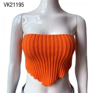 2023 Hot selling bras Knitted suspender irregular sleeveless shoulder tight wool knitted vest fluorescent orange top