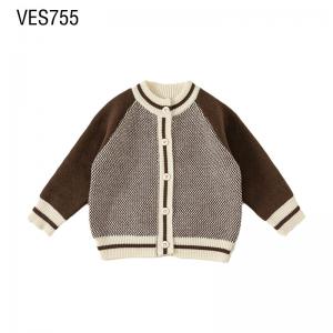 Customized children's cardigan O-neck trend splicing style jacquard single breasted loose knit jacket, autumn and winter fashion sweater, manufactured by Chinese clothing factory