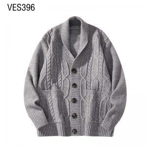 Customized cardigan men's classic threaded fashion V-neck single breasted knit jacket Simple style solid color with pockets loose fitting sweater