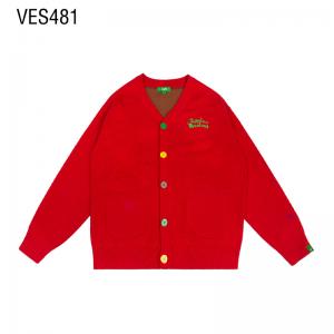 Customized cardigan with colorful buttons and loose pockets. Long sleeved sweater with cute embroidered knit jacket at the back. Customized by Chinese clothing factory