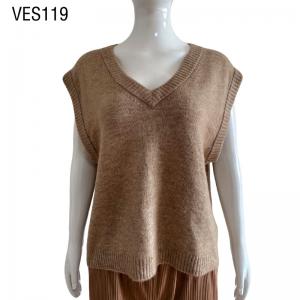 Fashion women's casual deep V-neck sweater pullover Sleeveless casual loose fitting light brown top