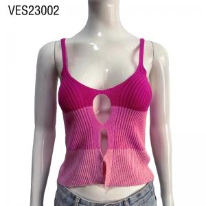 Hot in summer Gradient color knitted Spaghetti strap top Rib knit corset open neckline adjustable Spaghetti strap
