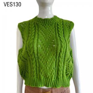 Classic vintage crochet hollowed out sleeveless tank top Grass green O-neck pullover shirt