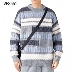 Customized pullover with fashionable patchwork style. Sweater O-neck trend for young people. Long sleeved striped casual autumn and winter Chinese clothing factory customization