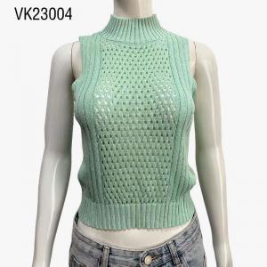 Summer hot selling ultra-thin knit turtleneck pullover Women's solid color sleeveless hollow out sexy vest Leisure beach slimming tops