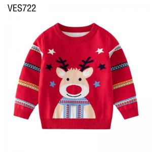 Customized Christmas pullover classic pattern printing Christmas elk decal o neck sweater loose long sleeved children's clothing made in China factory