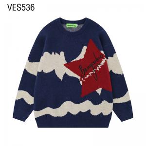 Customized pullover with wave pattern and star applique for comfortable and fashionable O-neck trend, party clothing for autumn and winter, daily outdoor clothing, factory in China