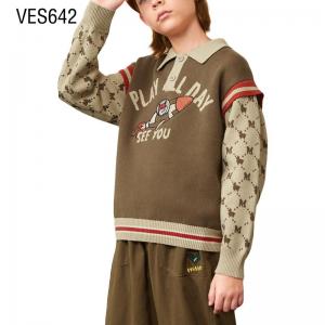 Customized children's pullover with loose lapel and long sleeve cute rocket fox jacquard, comfortable and fashionable knitted sweater, customized by Chinese clothing factory