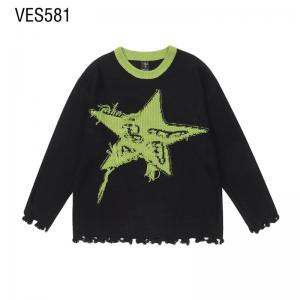 Customized pullover for both men and women, trendy neon star tassel stickers, loose fitting long sleeved autumn and winter sweaters, manufactured by Chinese clothing factories