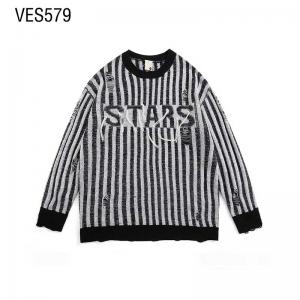 Customized men's O-neck pullover with striped jacquard holes, loose fitting long sleeved autumn and winter daily outdoor clothing, made in China