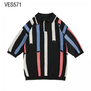 Customized pullover abstract striped jacquard lapel men's sweater splicing short sleeve top made in Chinese factory