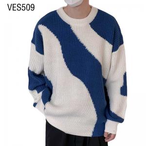 Custom pullover wavy yarn jacquard two color sweater knitting loose long sleeve o neck men and women common autumn and winter outdoor knitting Sweatshirt China Garment Factory