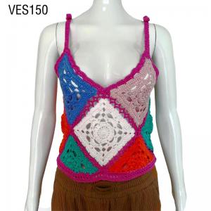 Summer refreshing hollow out crochet deep V-neck fitted shoulder strap vest for women's top