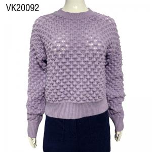 Autumn light purple women's sexy o neck hollowed out crochet pullover Fashion casual knitted sweater