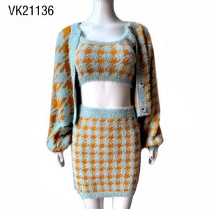 2023 Classic vintage Houndstooth printed suit Women's single breasted cardigan Cute Sleeveless Short Tank Top Slim fitting short skirt
