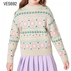 Customized high-quality children's thick classic cute jacquard fashion trend sweater autumn and winter girl long sleeved pullover made in Chinese factory