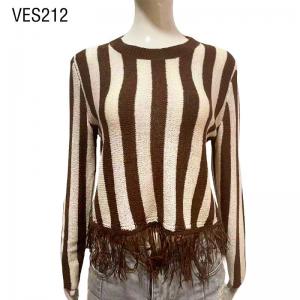  Retro  Women Winter Sweater  Striped Knit Fringe pullover fitted O-neck  blouse