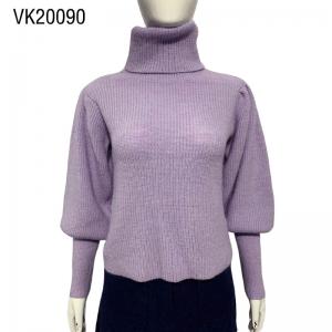 Winter high neck butterfly sleeve loose fitting women's pullover Light purple cuffs tightened casual sweater Elegant outdoor top
